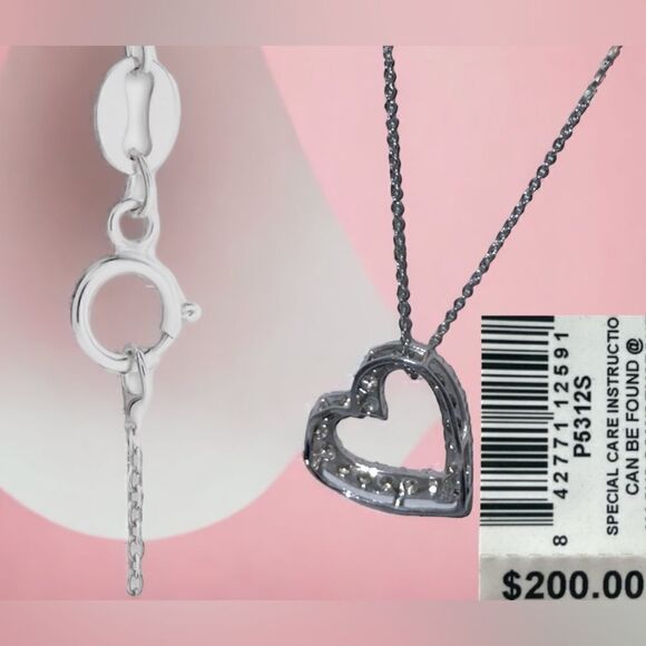 Sterling Silver & Diamond Heart Necklace l 1/10 tw l 18” l New in Box w/ Pouch - Picture 7 of 11